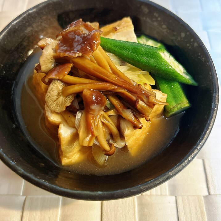 厚揚げのブラウンえのきと米粉であんかけ
